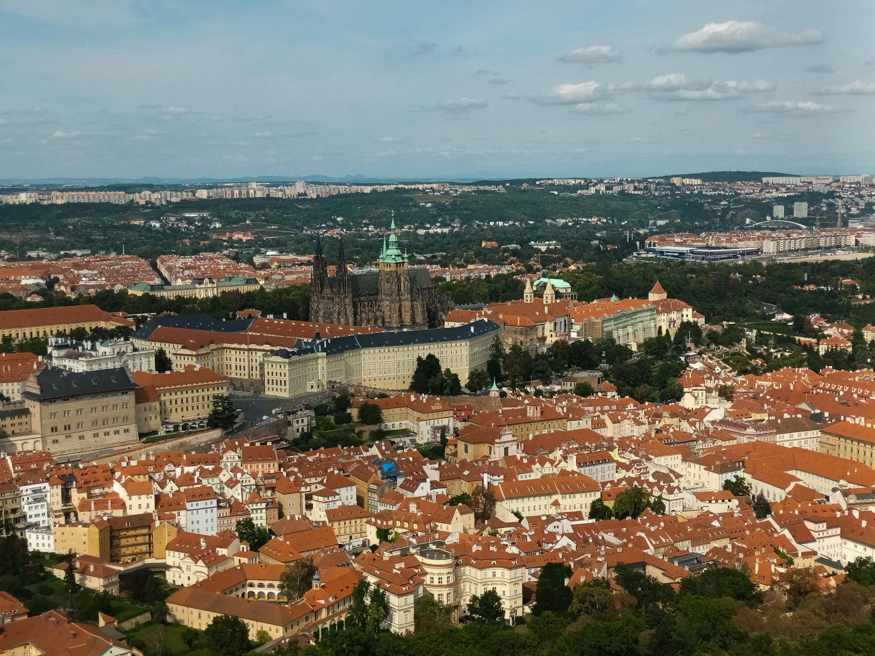 Prague Castle summer panorama from across the Vltava River
