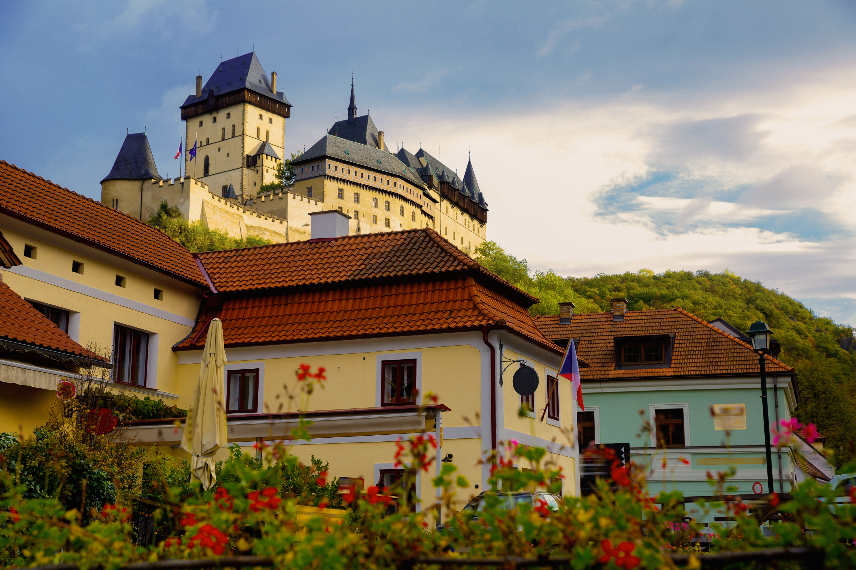 Karlštejn Castle and village panorama in Central Bohemia