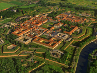 Letecký pohled na pevnost Terezín – historické opevnění a Památník Terezín – soukromý výlet z Prahy PrivateToursCzech