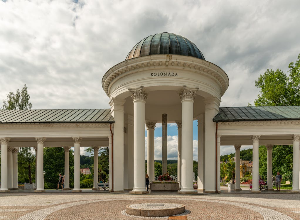 Baroque colonnade and formal gardens at Kroměříž Flower Garden UNESCO heritage site