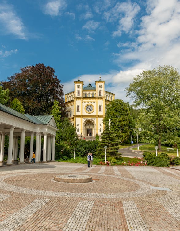 View of the church and historic center of Mariánské Lázně (Marienbad), Czech Republic