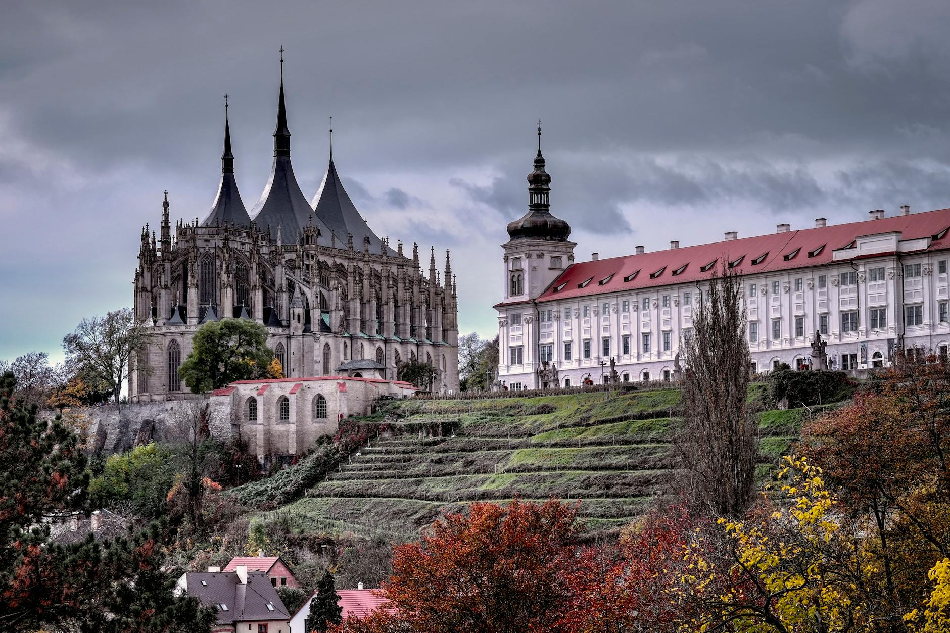 Barborska Street Baroque statues Kutná Hora promenade Czech Republic
