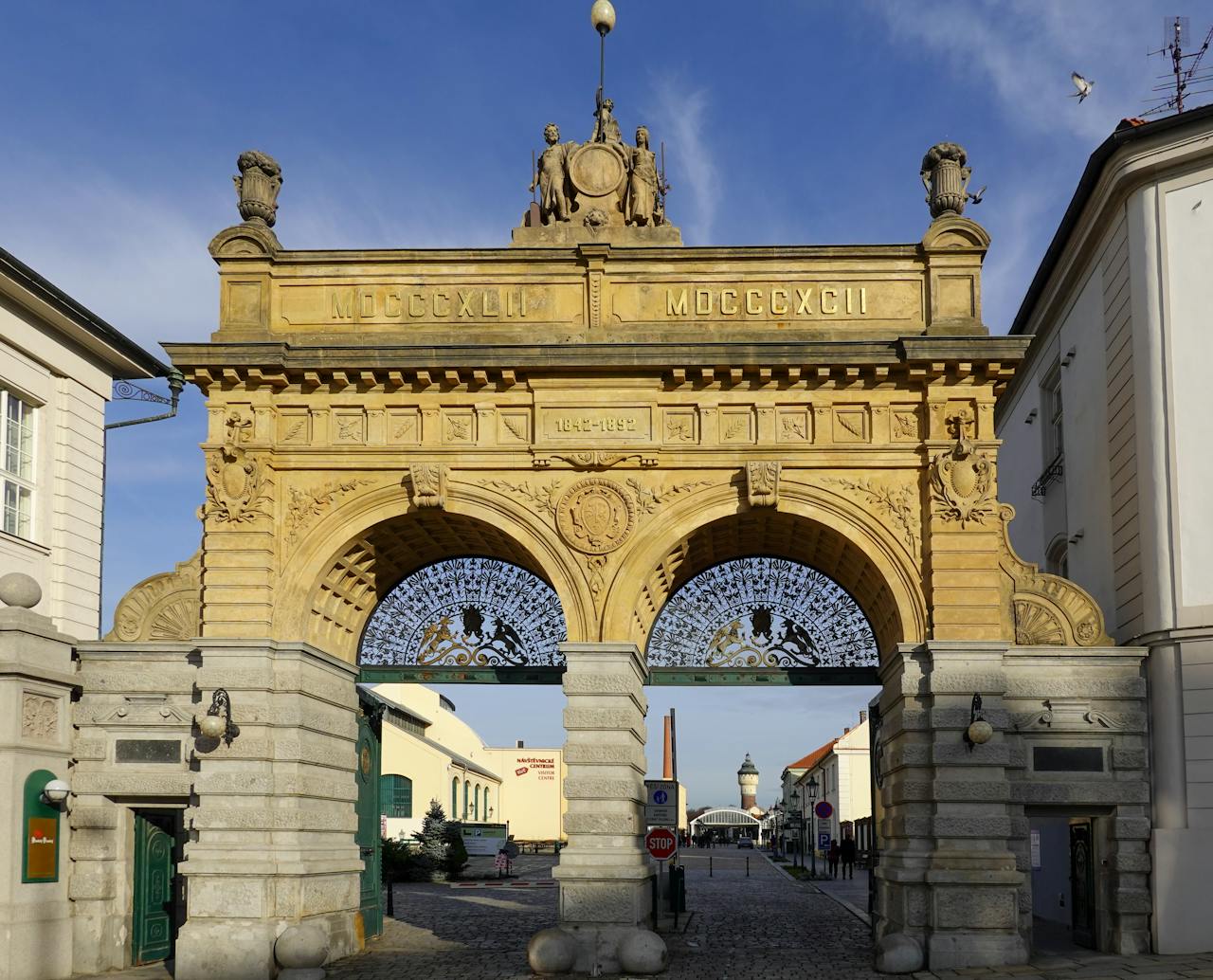 Pilsner Urquell brewery historic gate entrance Pilsen Czech Republic
