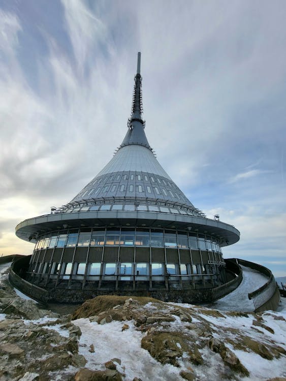 Ještěd tower observatory on mountain in Czech Republic Liberec