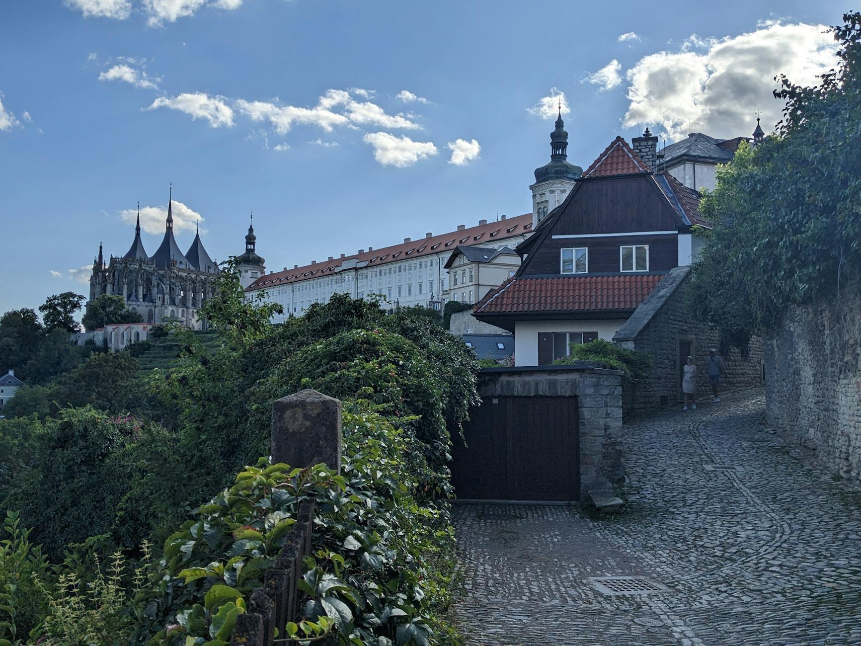 Kutná Hora medieval Barborská street with Saint Barbara Cathedral in background