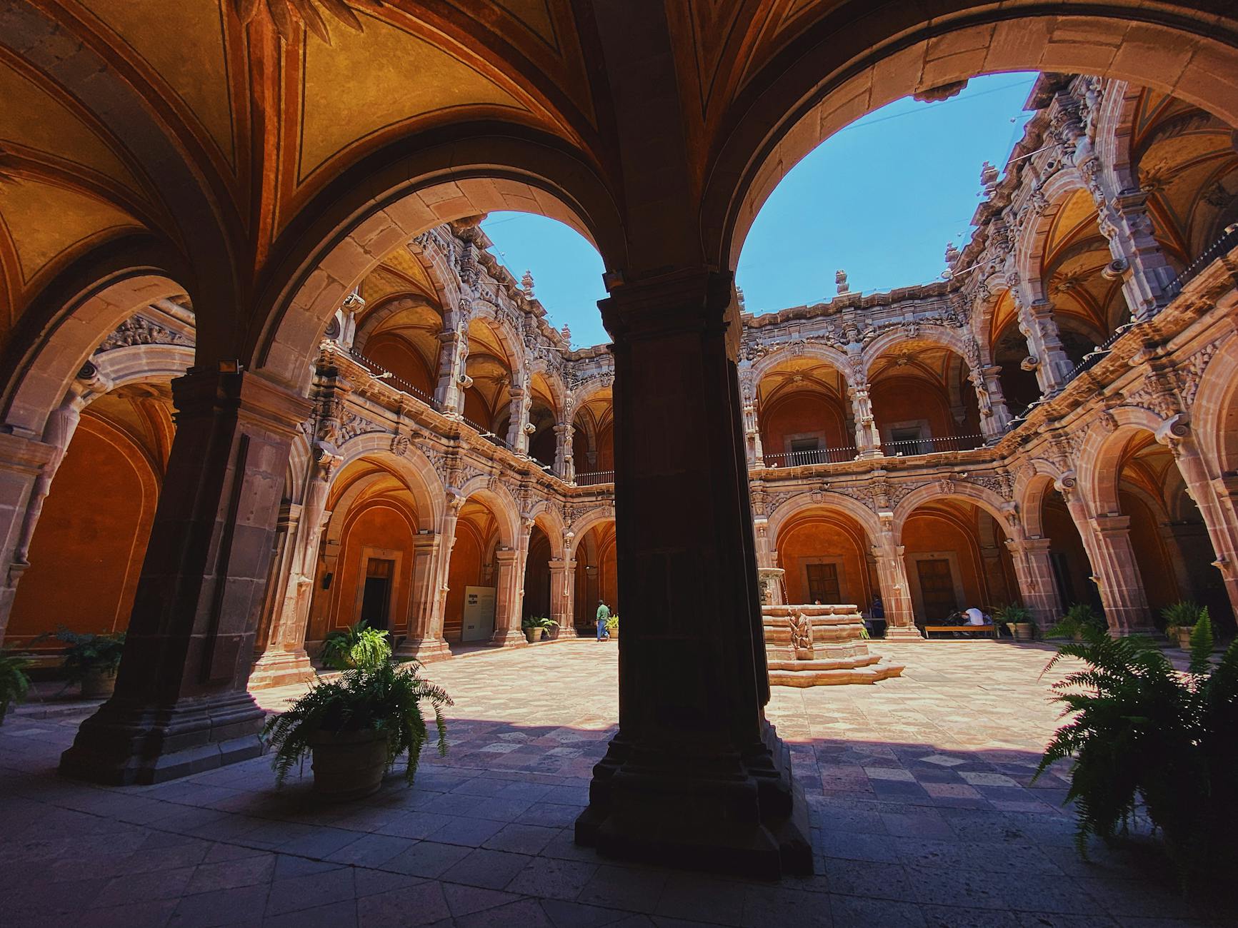 Litomyšl Castle Renaissance courtyard with sgraffito-decorated arcade facades