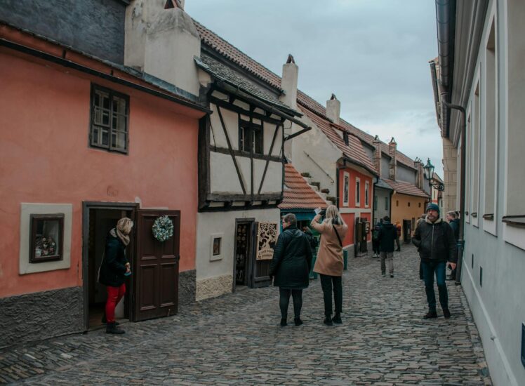 Visitors exploring Golden Lane at Prague Castle